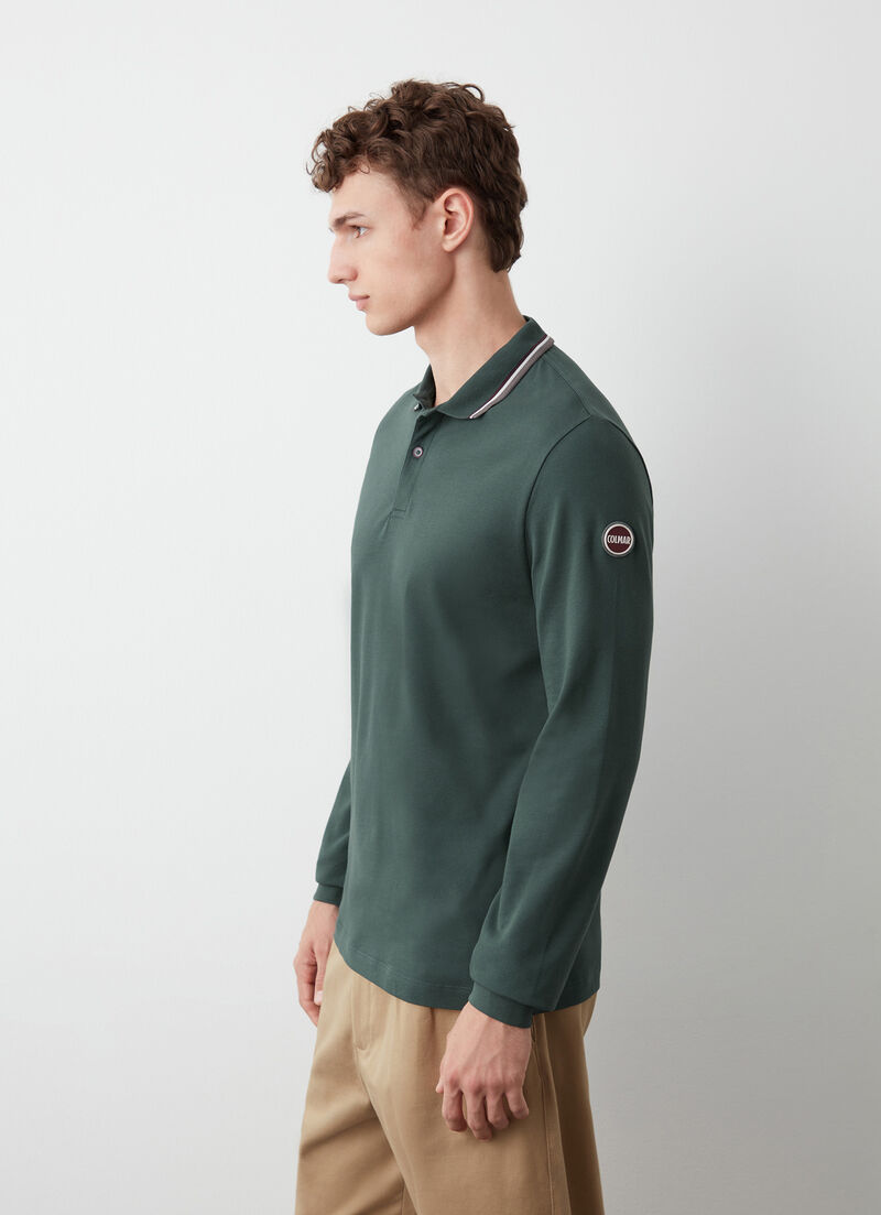 Long-sleeved polo shirt in stretch piqué