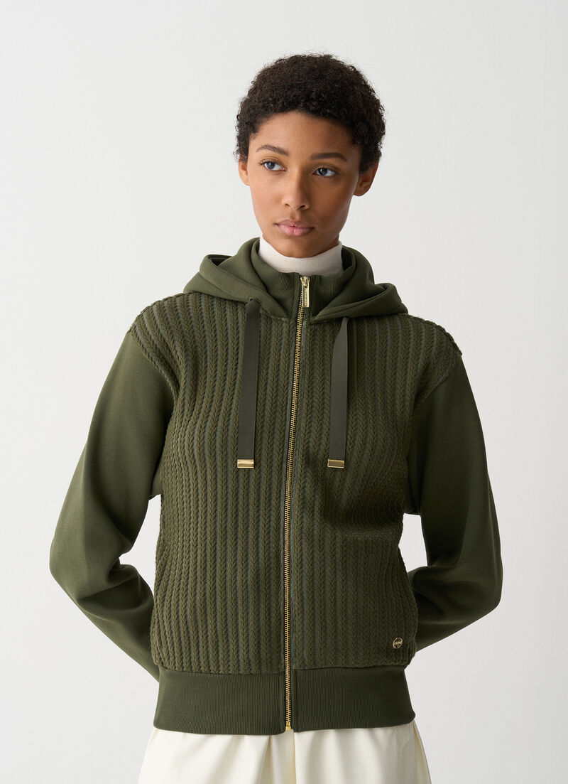 Cable-knit hooded sweatshirt