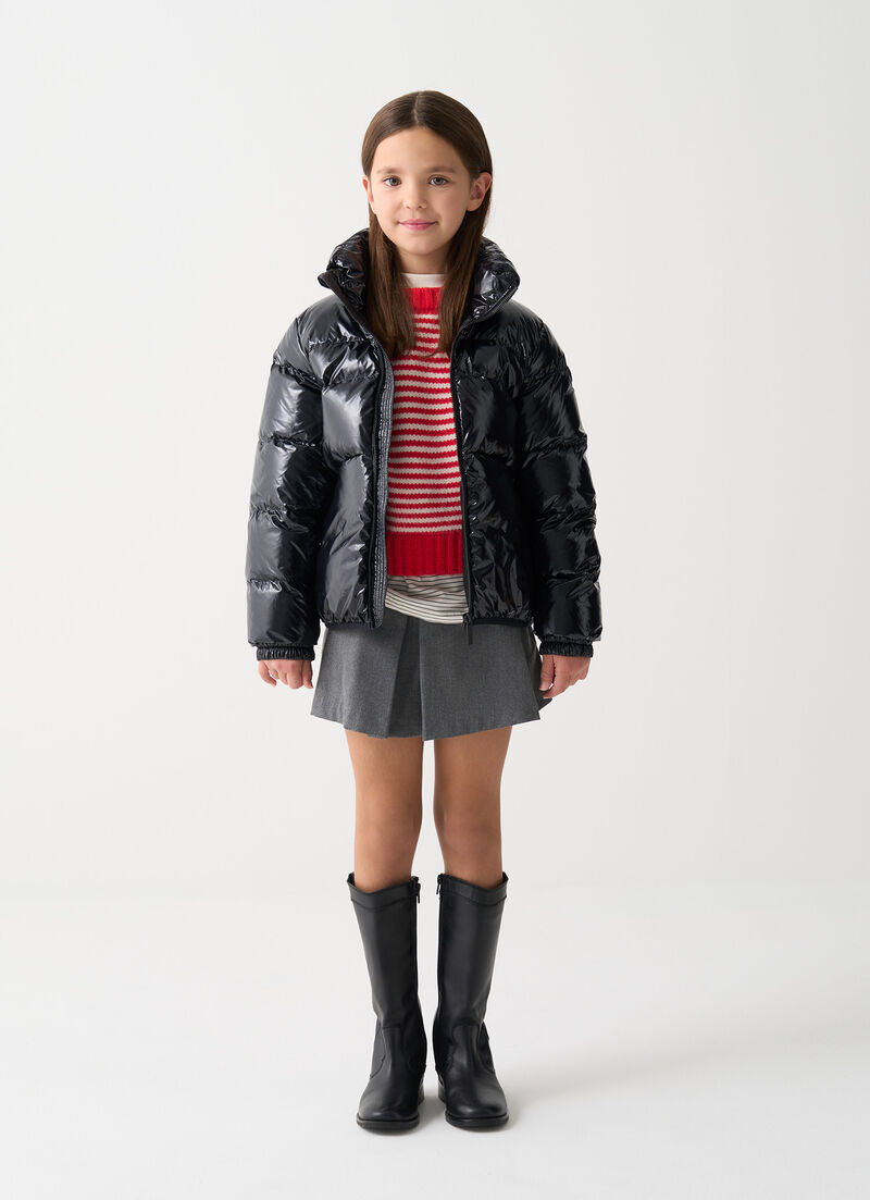 Glossy down jacket with high collar