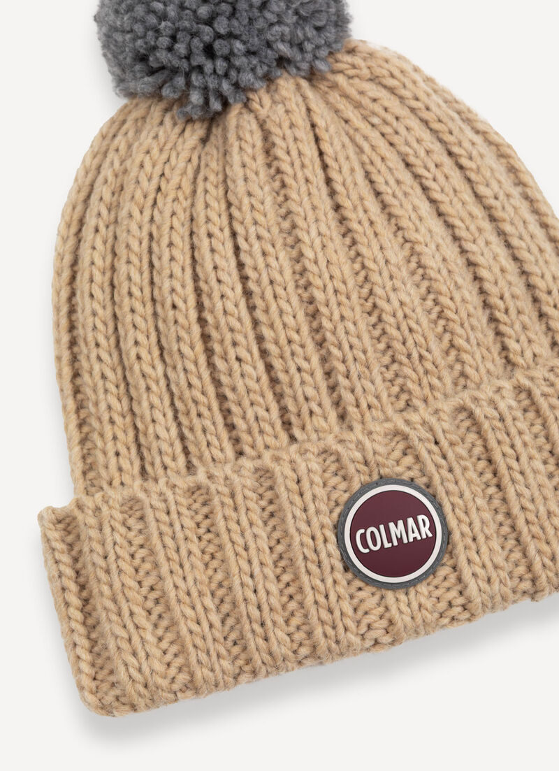 Unisex rib-knit hat with pom-pom