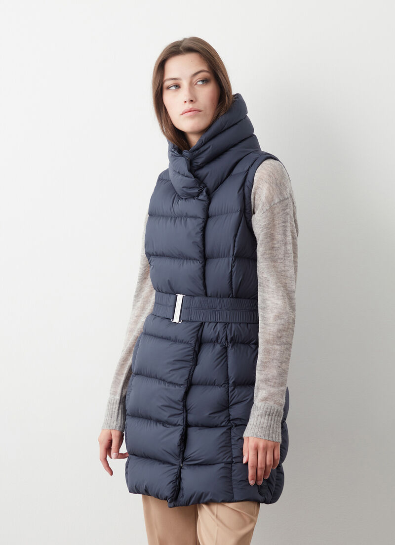 Matte down vest with belt