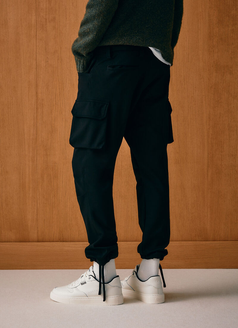 Interlock trousers with maxi pockets