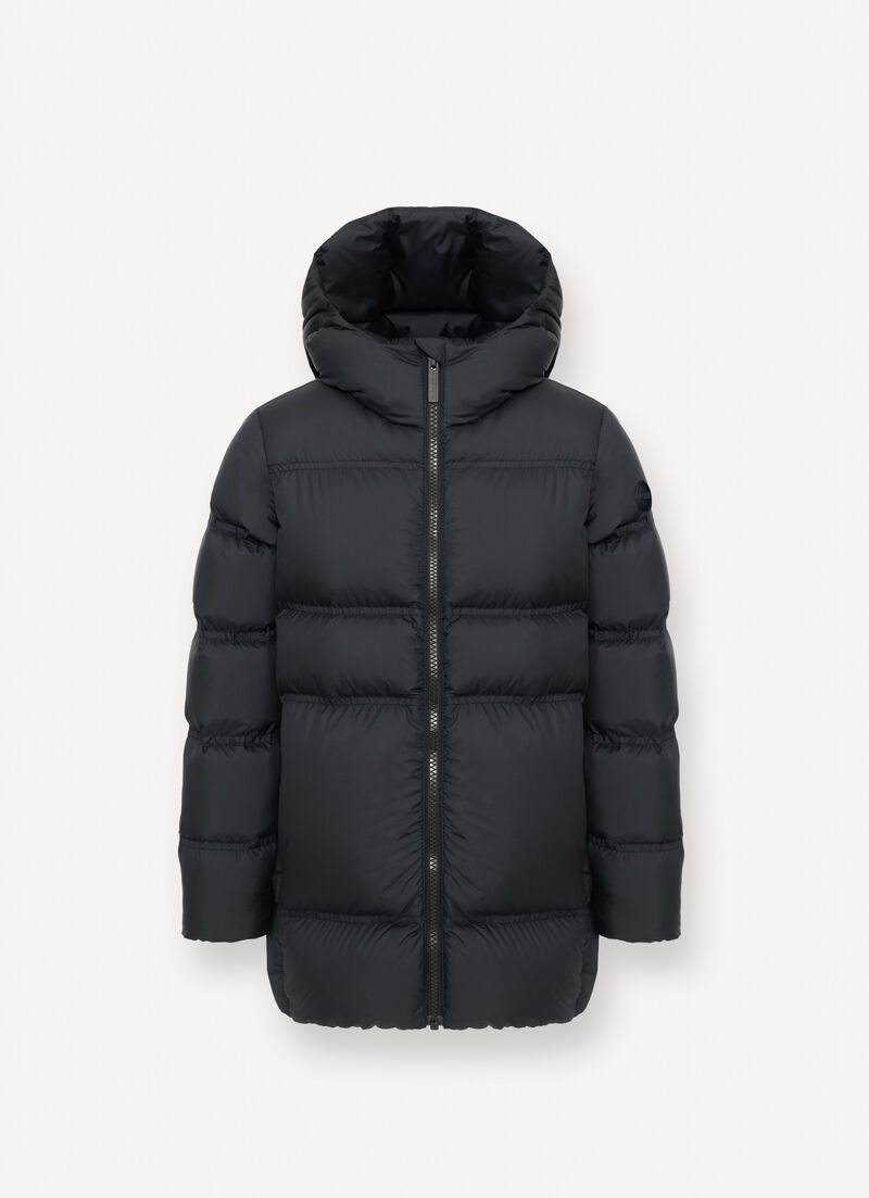 Hooded opaque down jacket