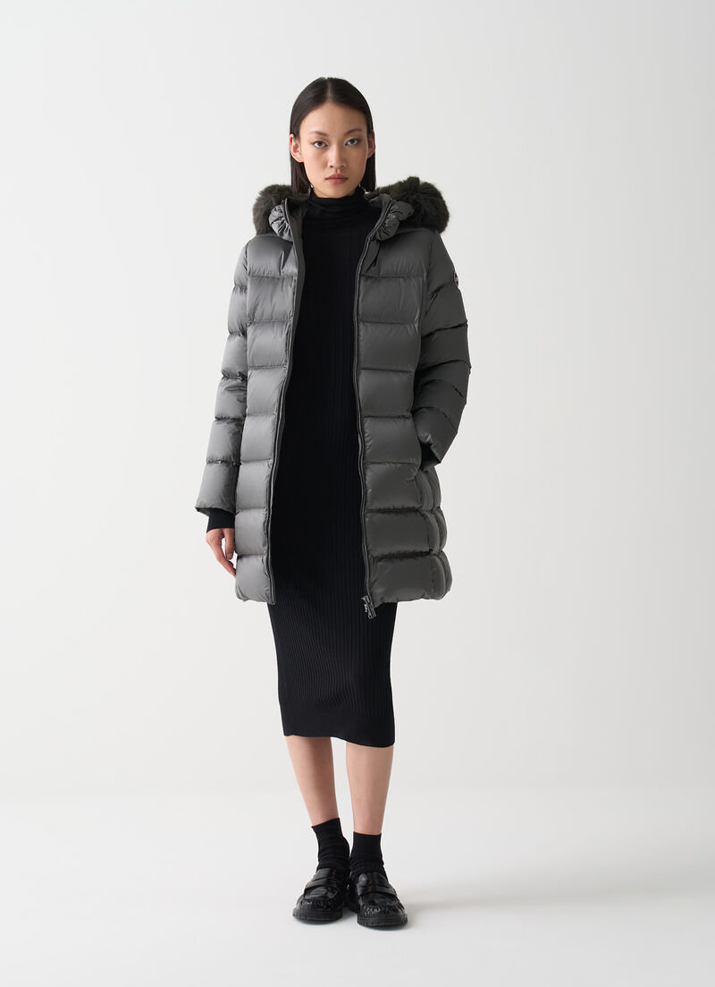 Long down jacket with faux fur
