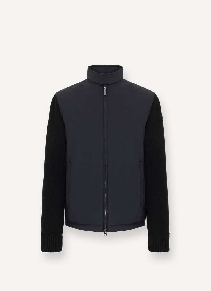 Biker jacket with knit sleeves