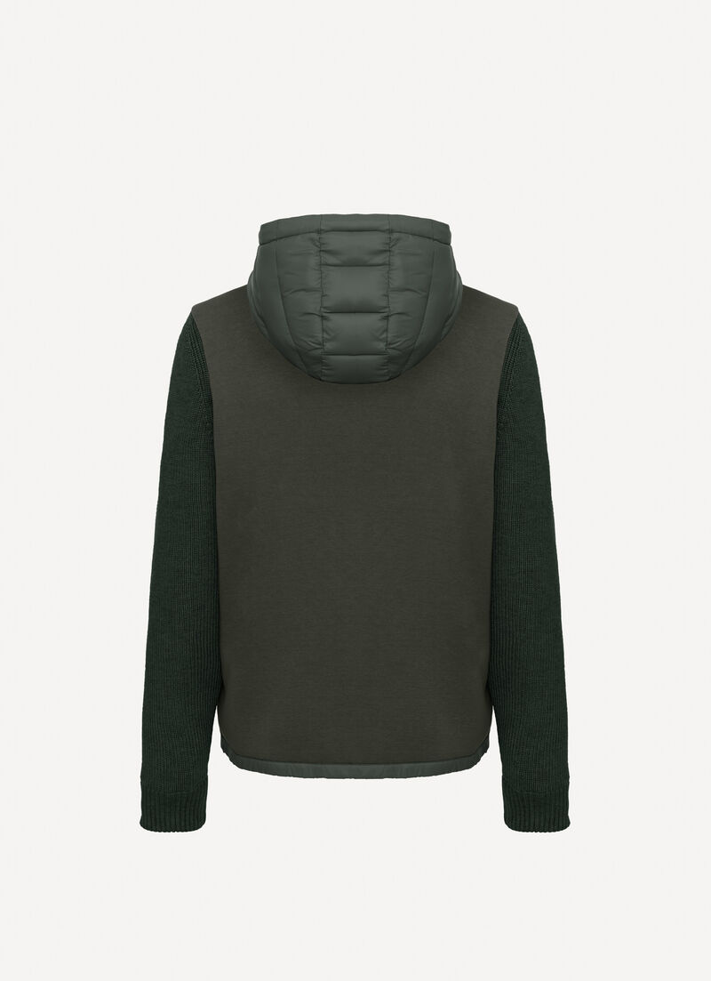 Hooded jacket with knit sleeves