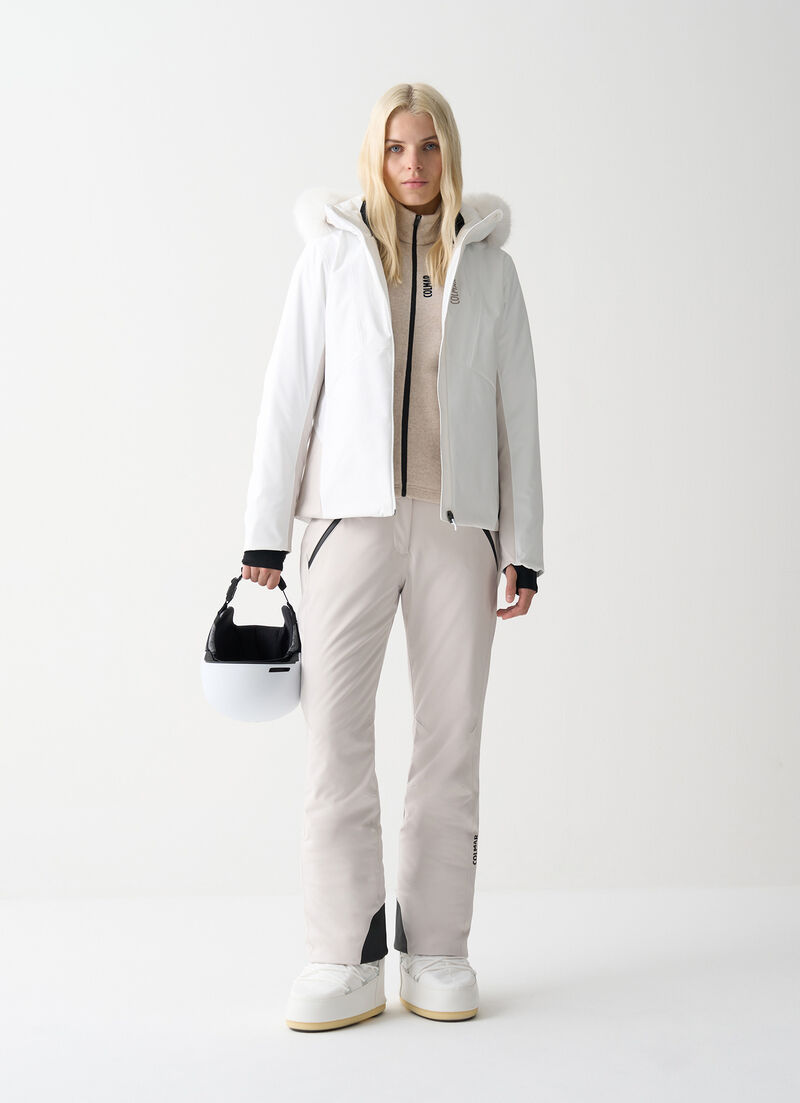 Two-tone ski jacket with fur