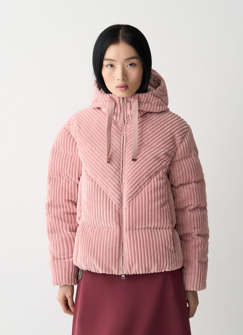 Corduroy down jacket wit hood