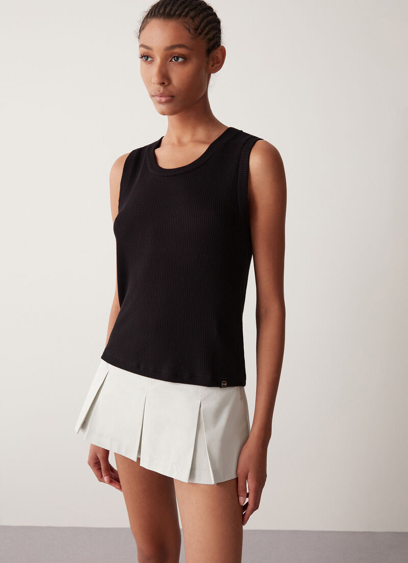 Sleeveless T-shirt in viscose blend fabric