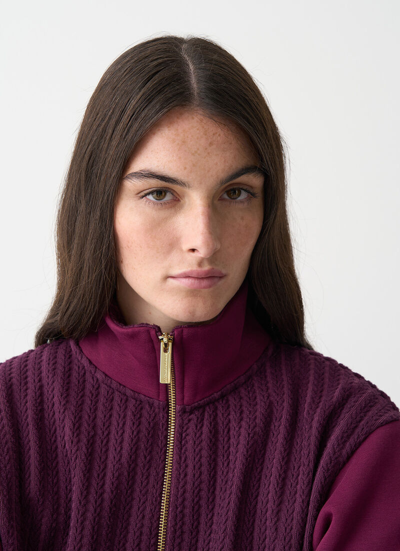 Cable-knit sweatshirt with zip