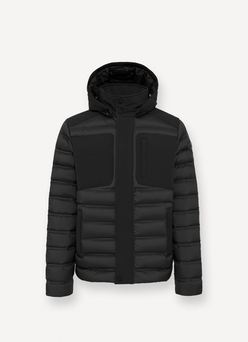 Seamless down jacket with removable hood