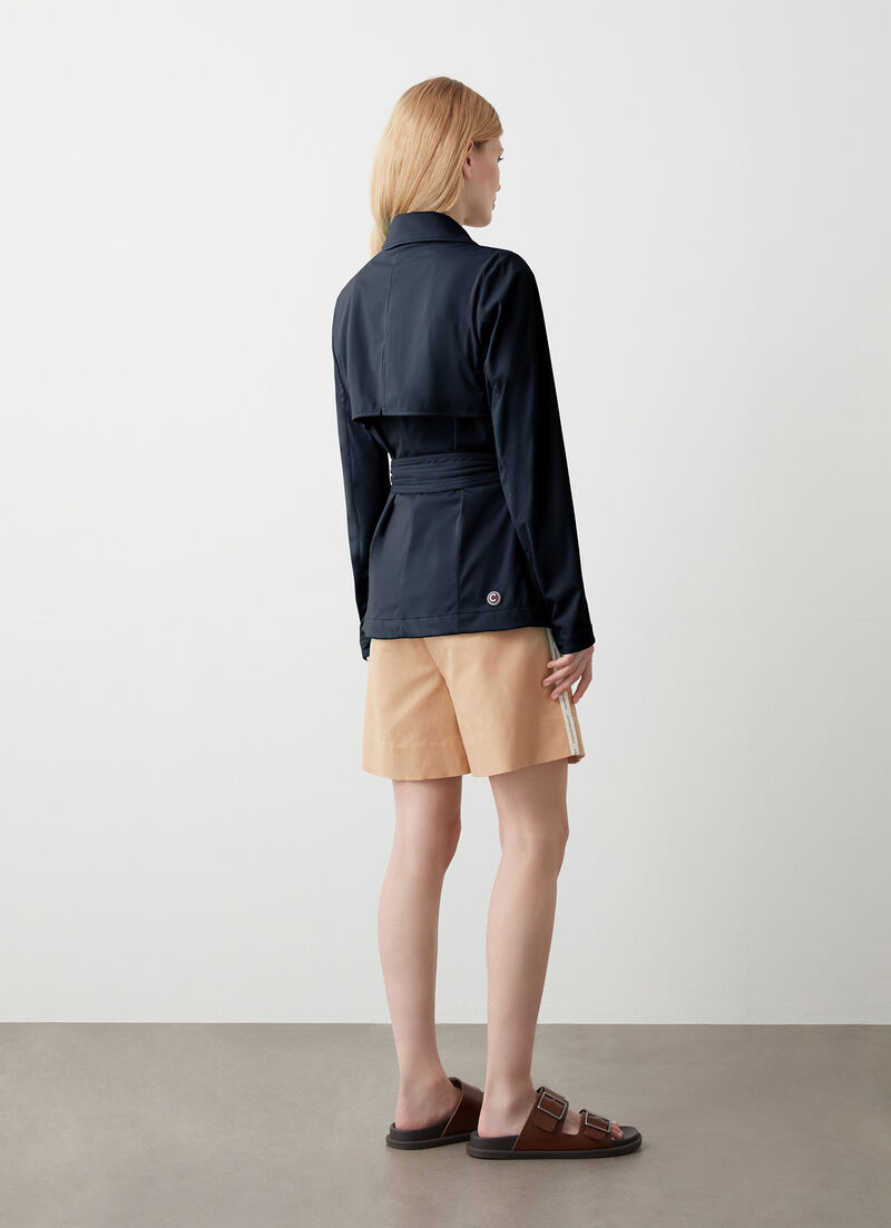 Short softshell trench coat with belt