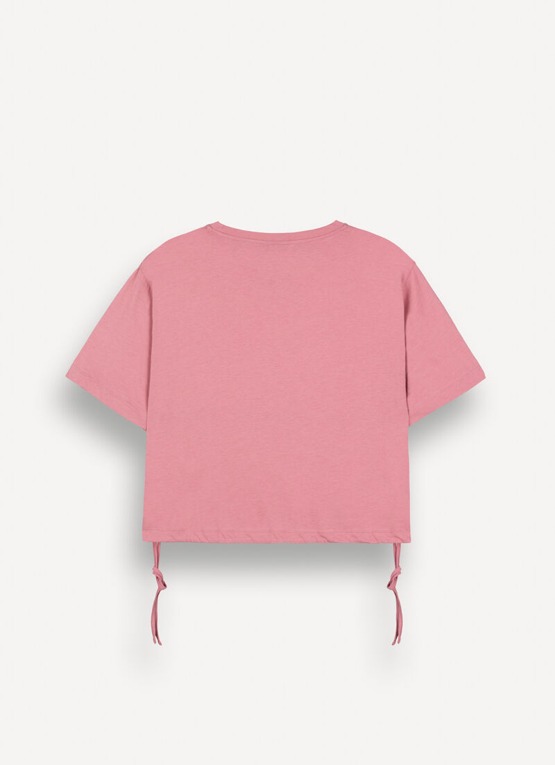 Cropped T-shirt with drawstring