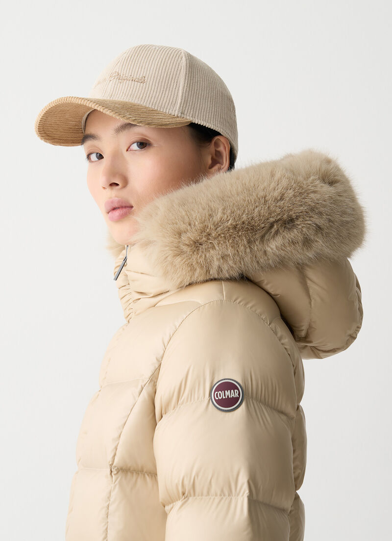 Long down jacket with faux fur