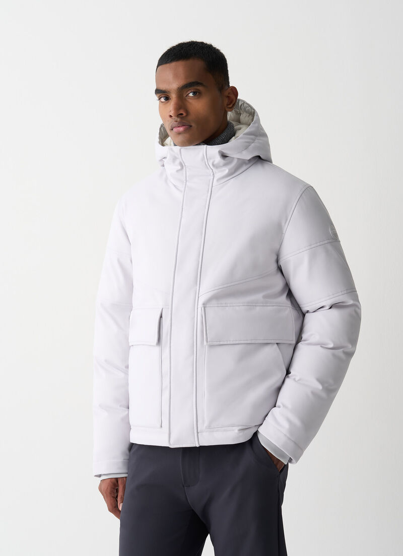 Twill down jacket with patch pockets