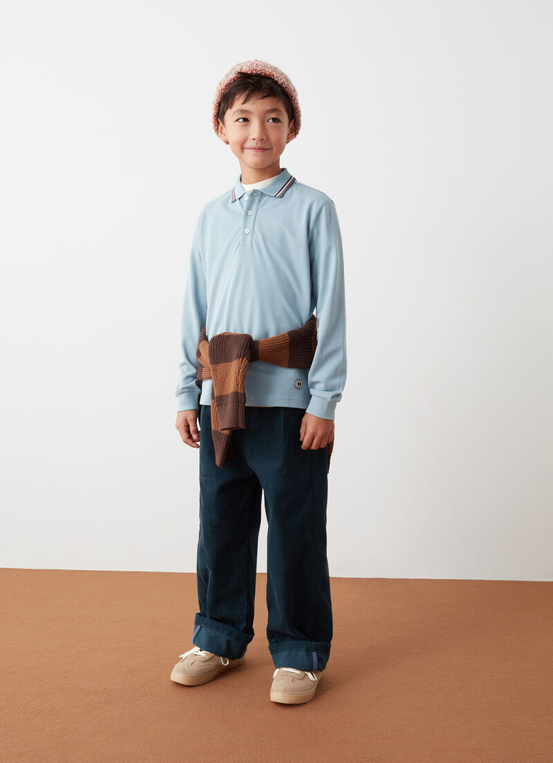 Long-sleeved polo shirt in stretch piqué