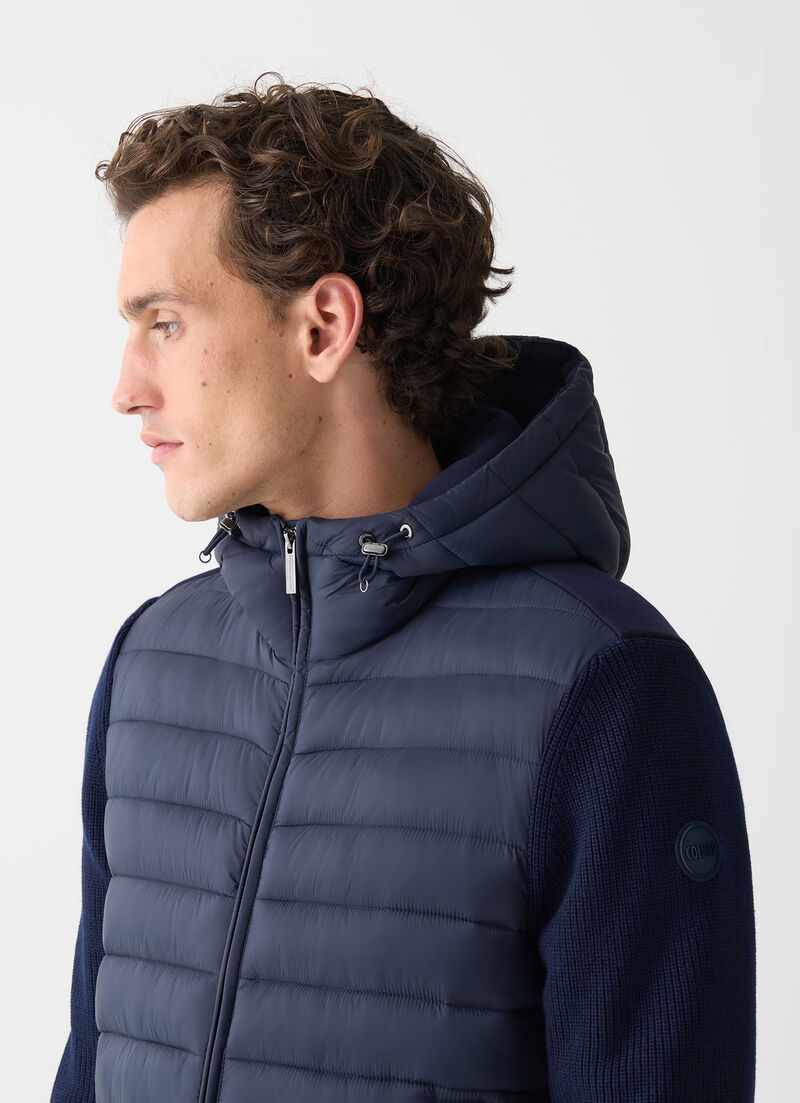 Hooded jacket with knit sleeves
