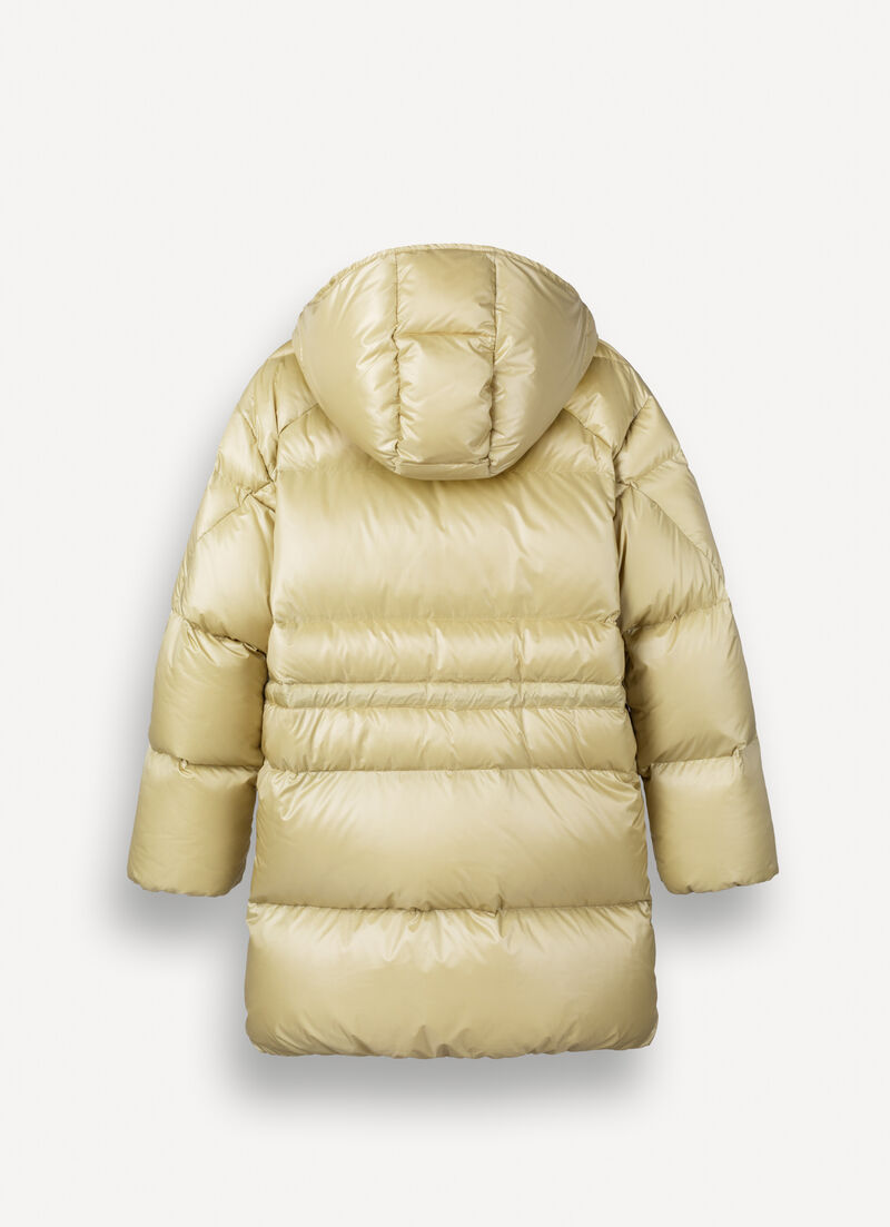 Maxi down jacket with drawstring waist