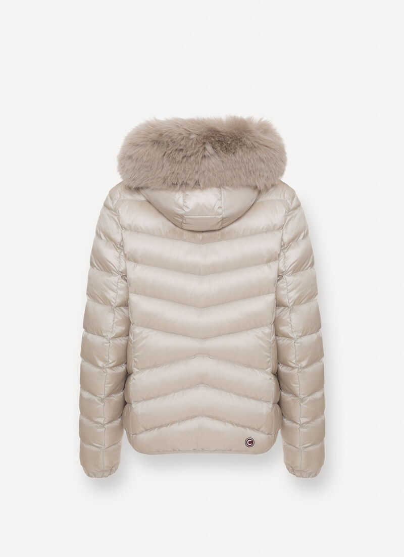 Quilted down jacket with faux fur