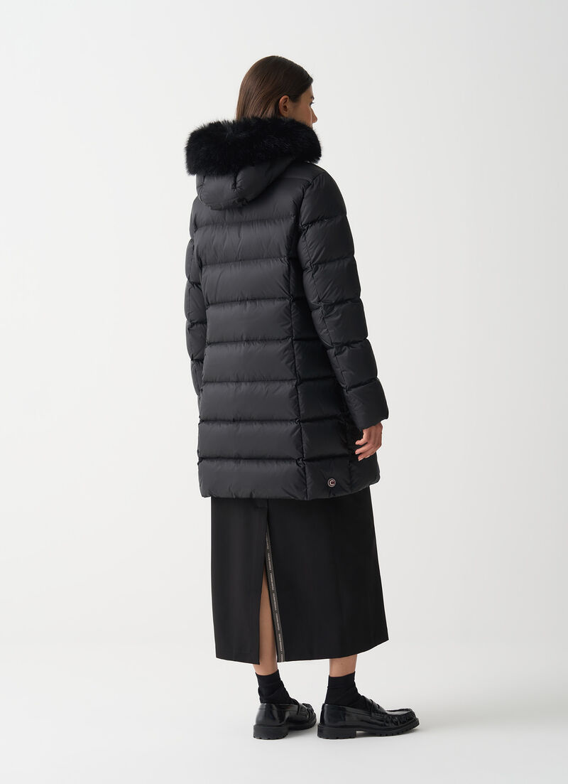 Long down jacket with faux fur