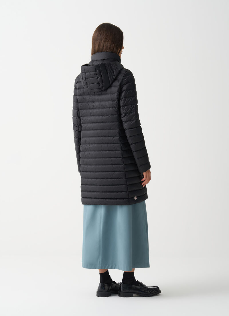 Long lightweight down jacket with hood