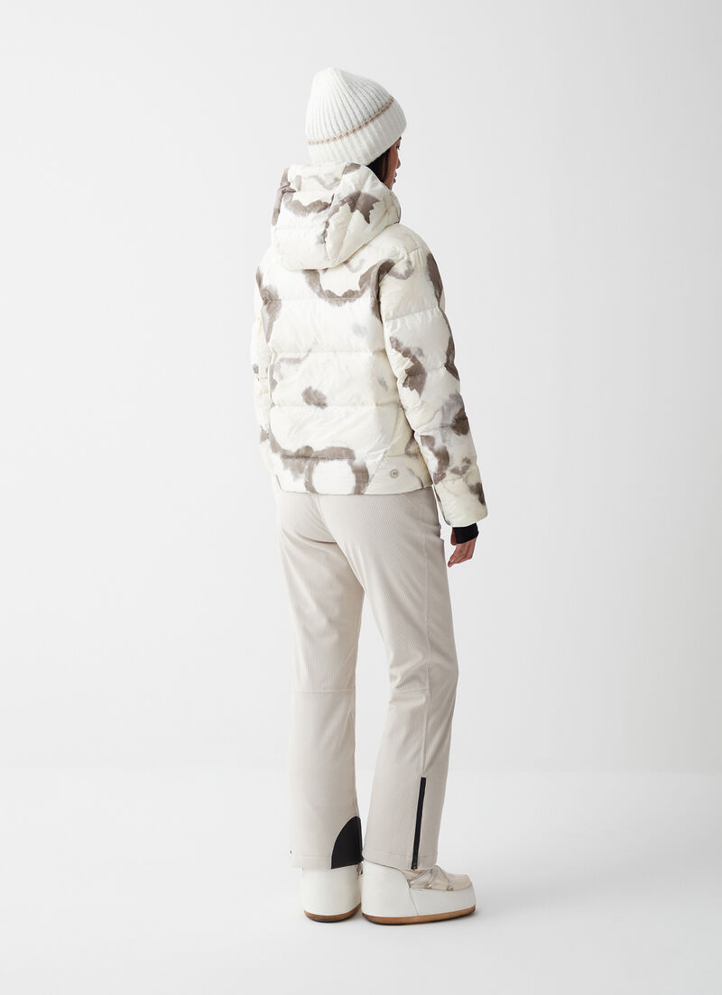 Extra-warm down ski jacket with watercolour print