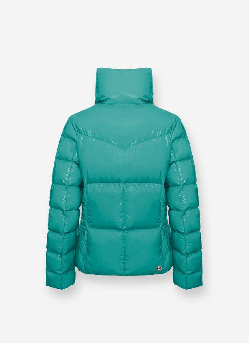 Super-glossy down jacket with padded collar