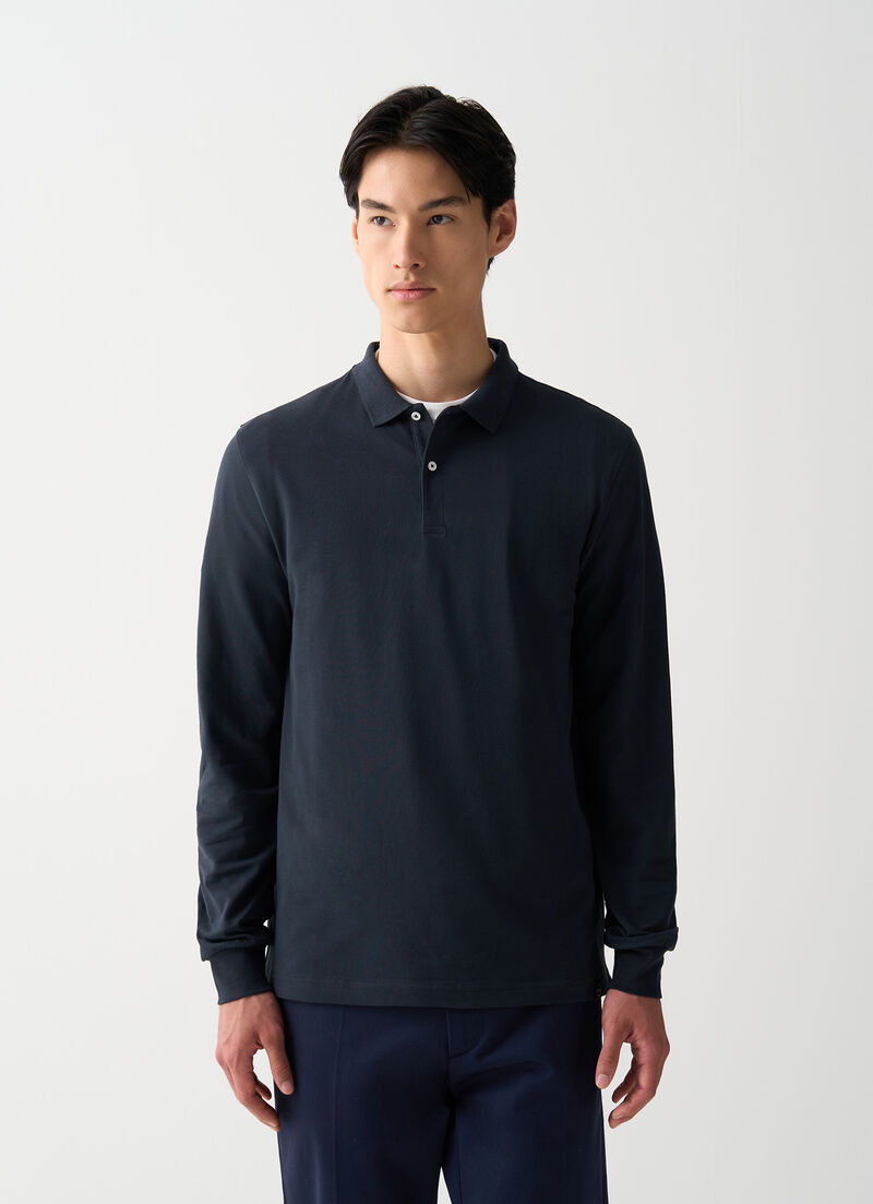 Long-sleeved piqué polo shirt