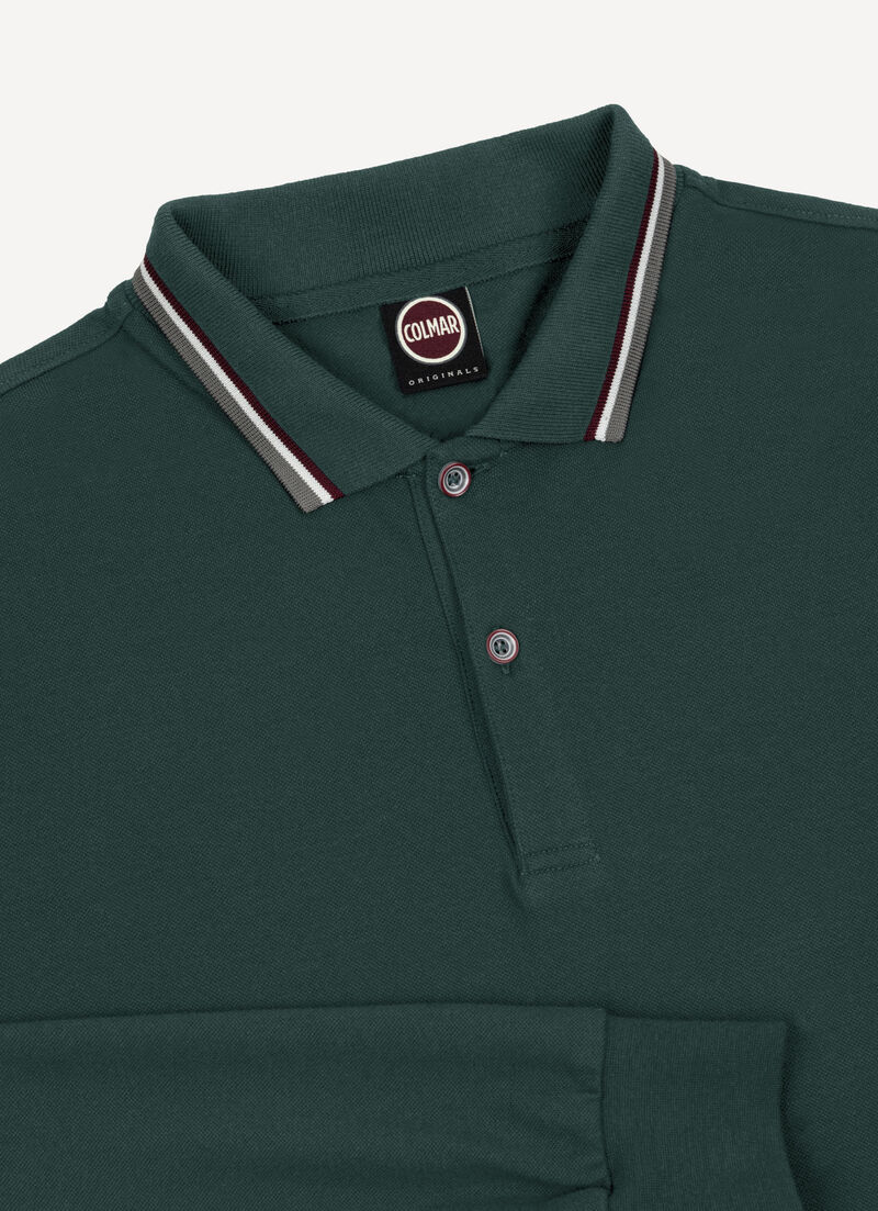 Long-sleeved polo shirt in stretch piqué