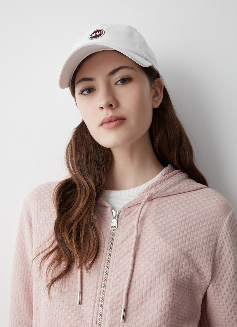 Full-zip hooded ribbed sweatshirt