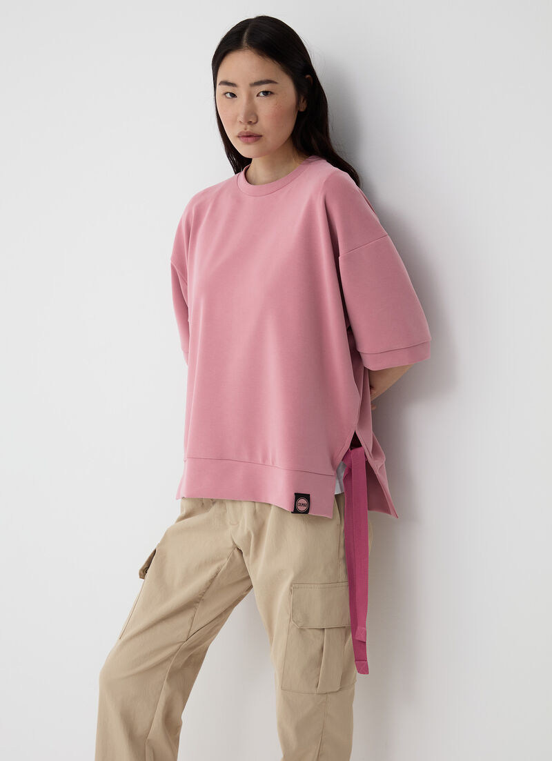Short-sleeved sweatshirt with drawstring