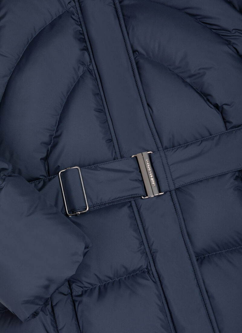Puffy down jacket with belt