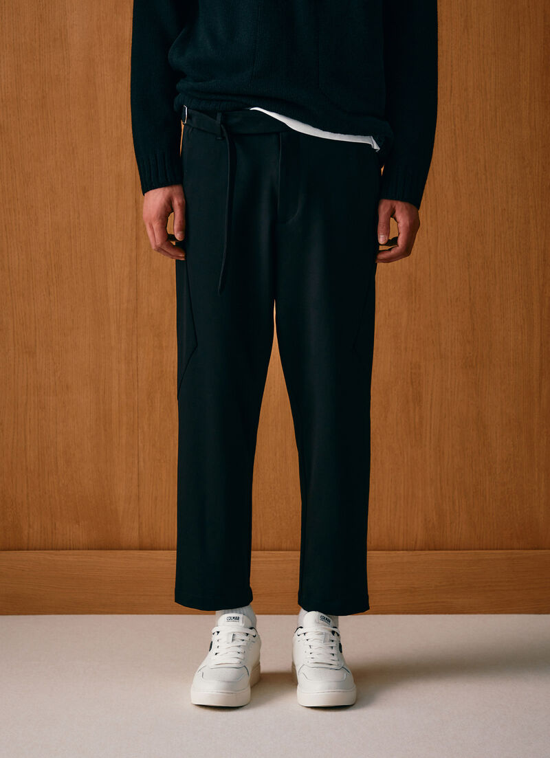 Stretch interlock trousers with belt