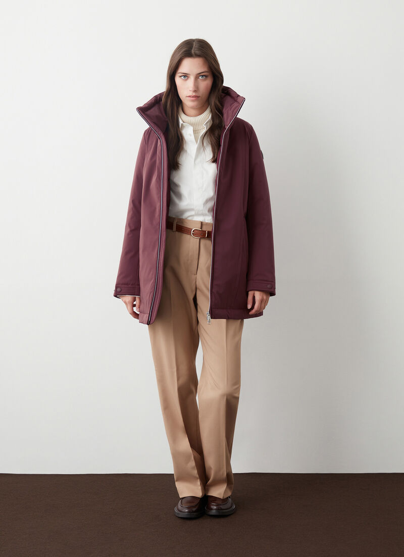 Waterproof fabric down jacket with belt