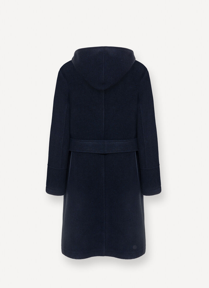 Long wool baize coat with belt