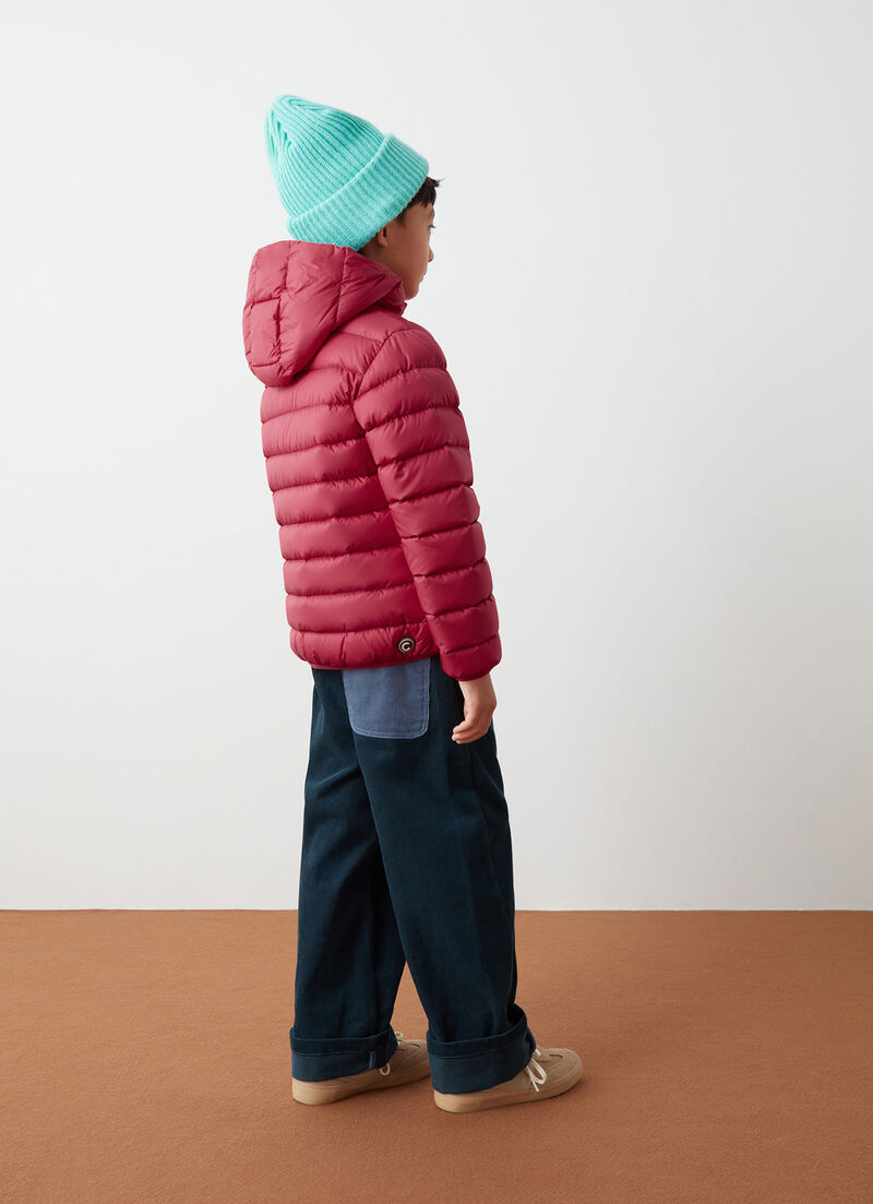 Sporty down jacket with fixed hood