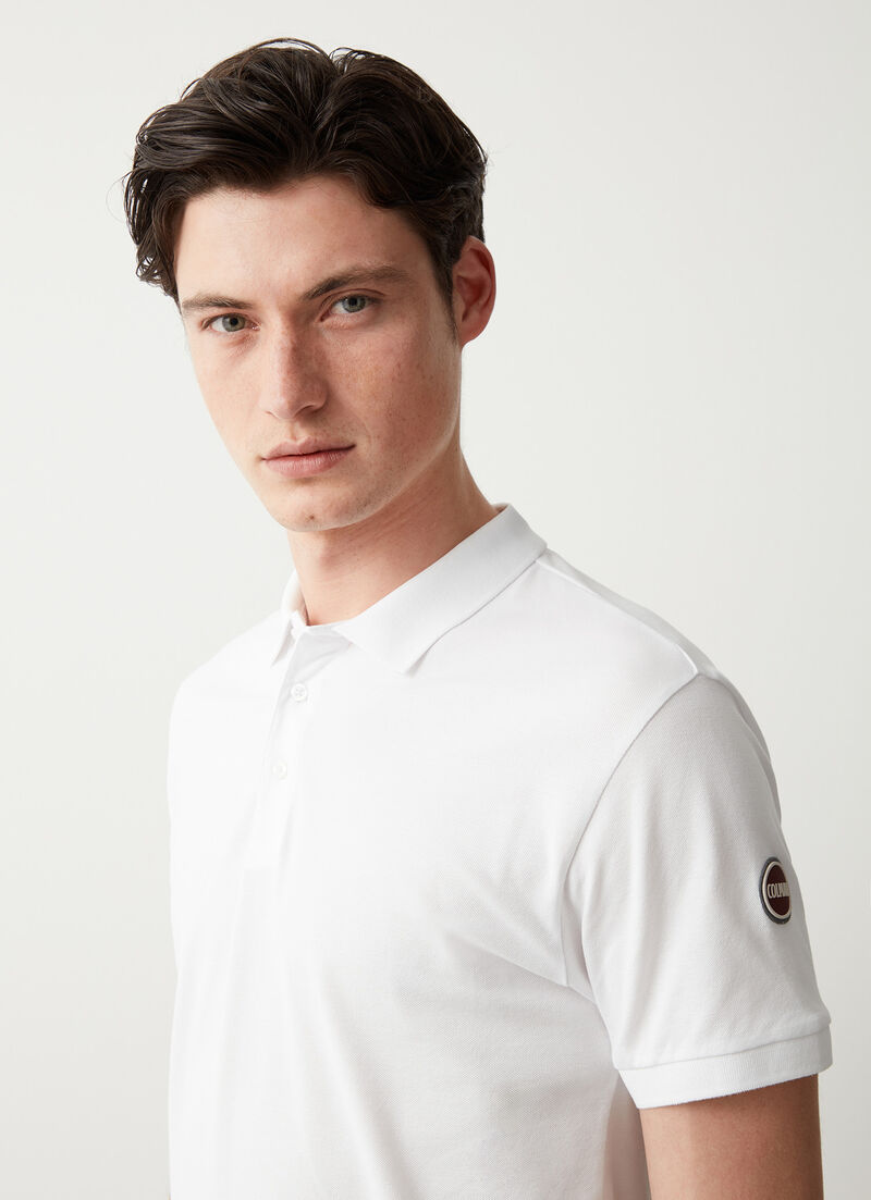 Stretch piqué cotton polo shirt