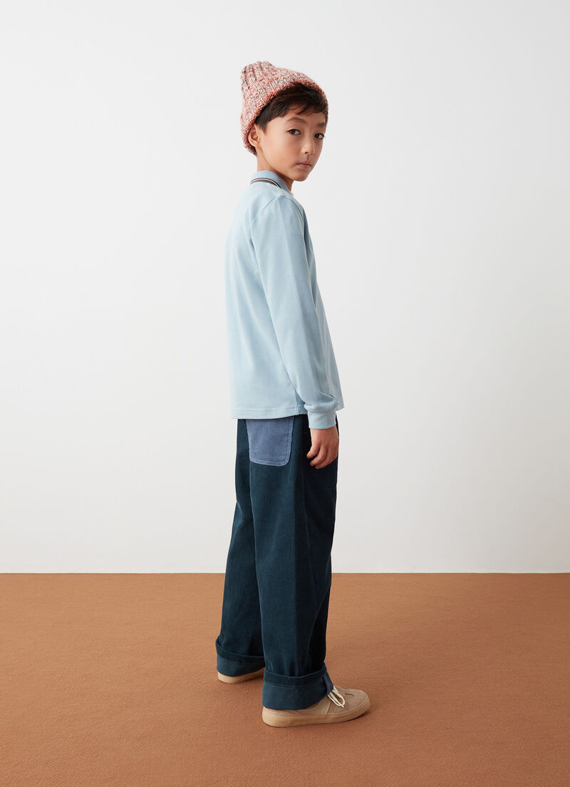 Long-sleeved polo shirt in stretch piqué