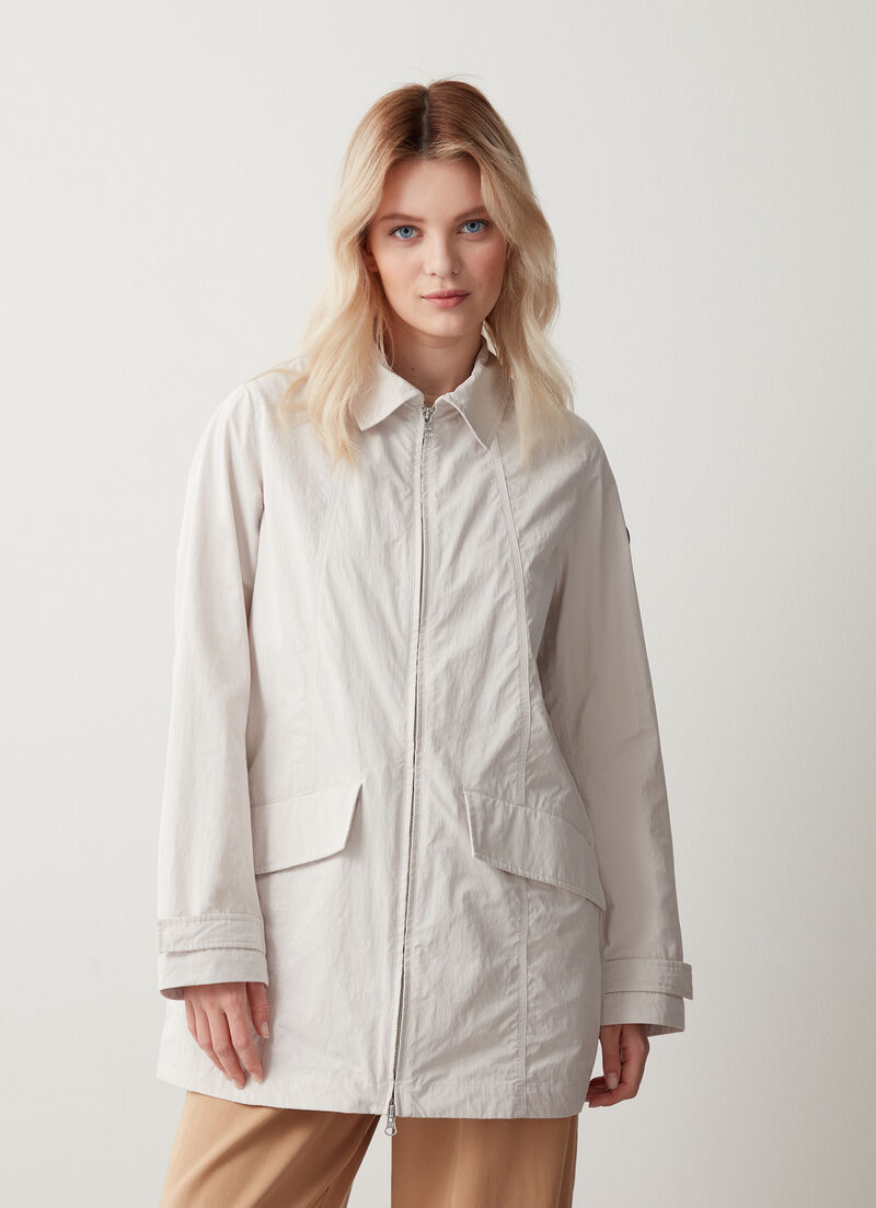 Long cotton-look fabric jacket
