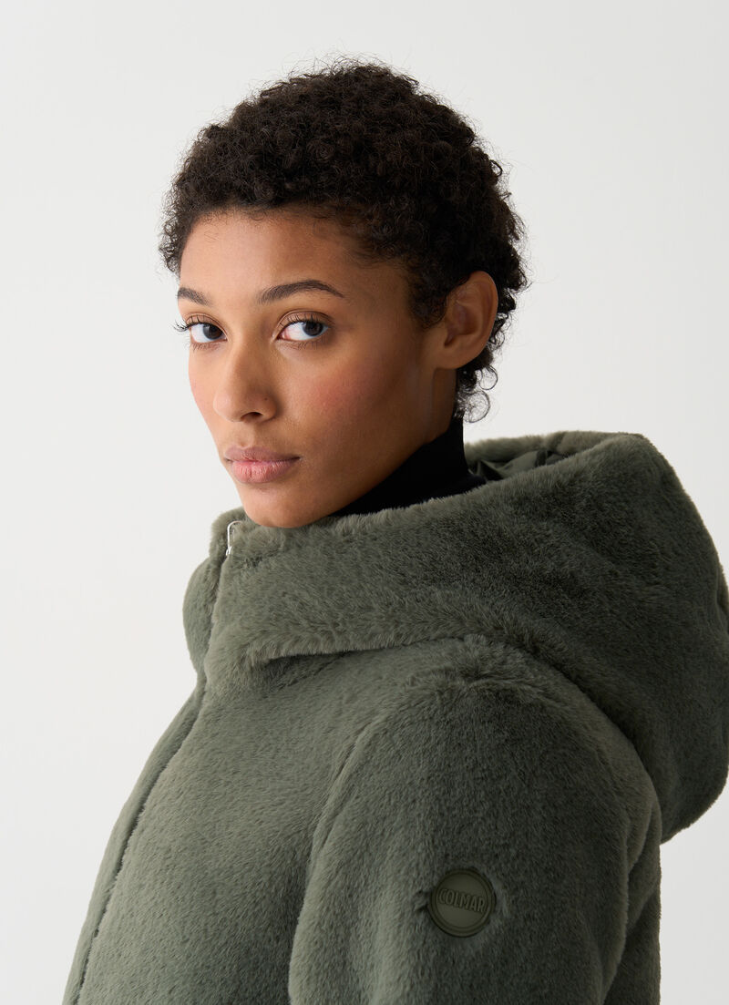 Reversible faux fur down jacket