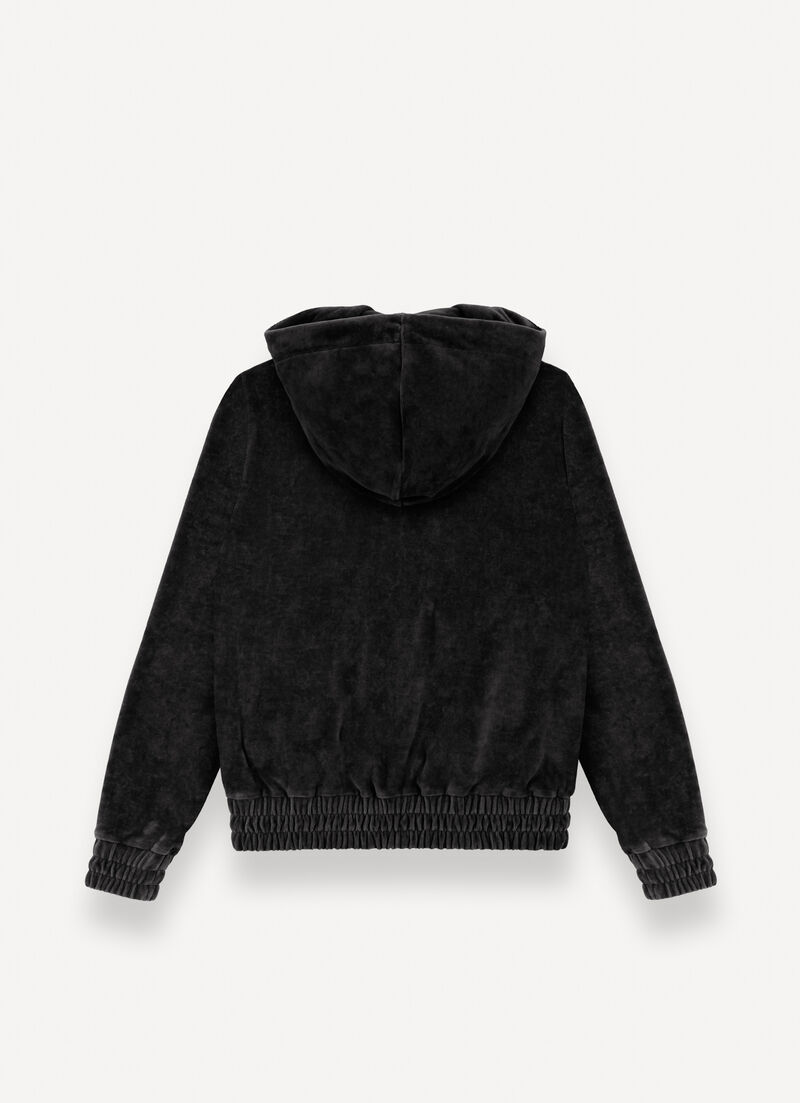 Velvet sweatshirt with zip