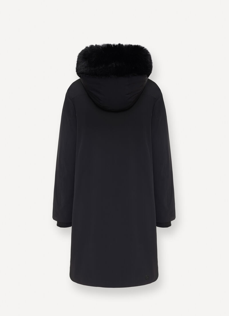 Long waterproof down jacket with fur