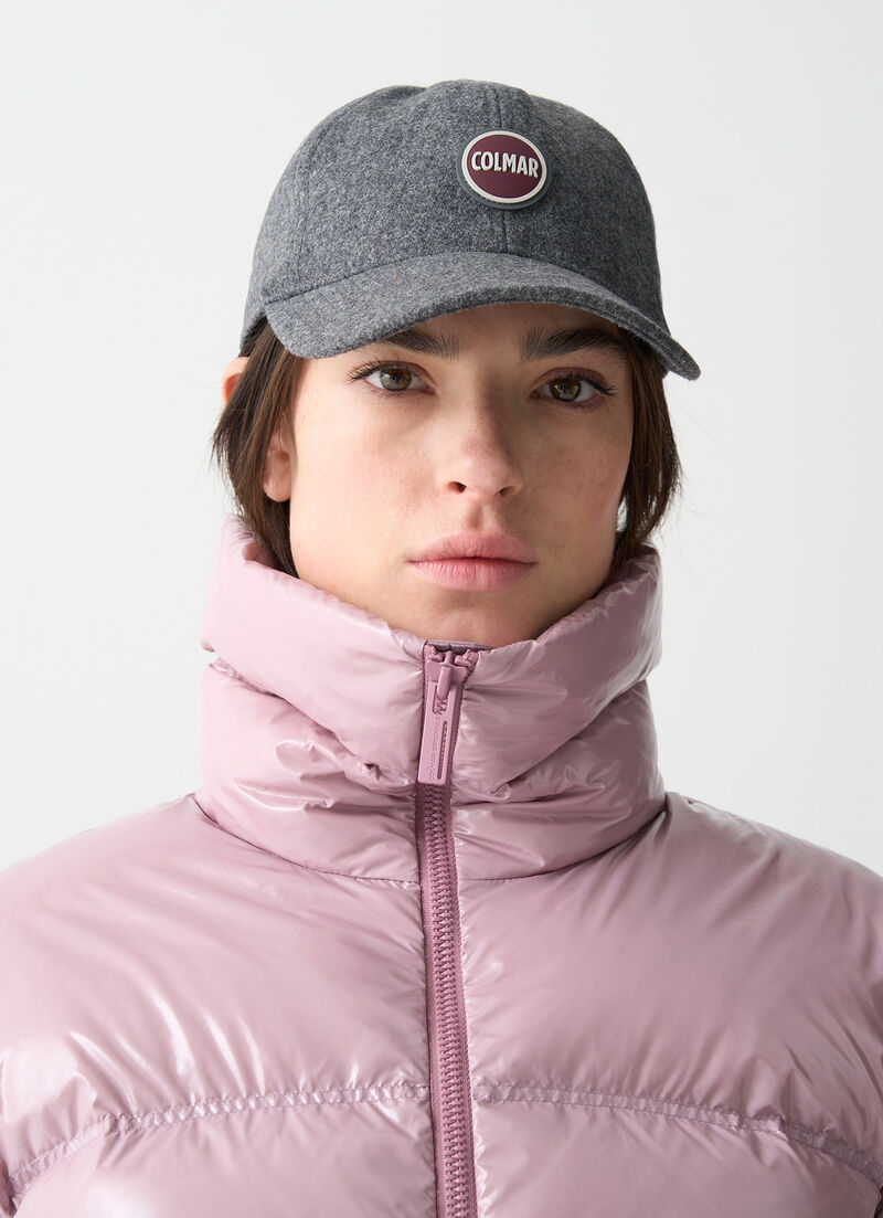 Glossy down jacket with high collar