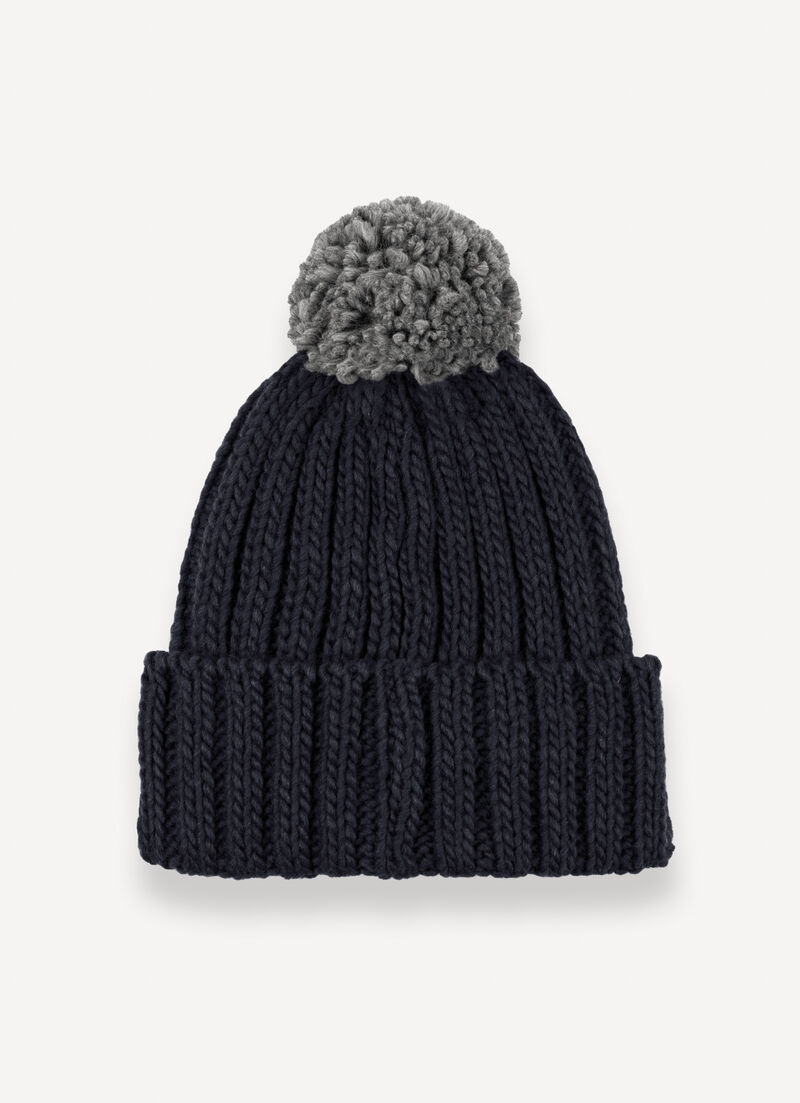 Unisex rib-knit hat with pom-pom