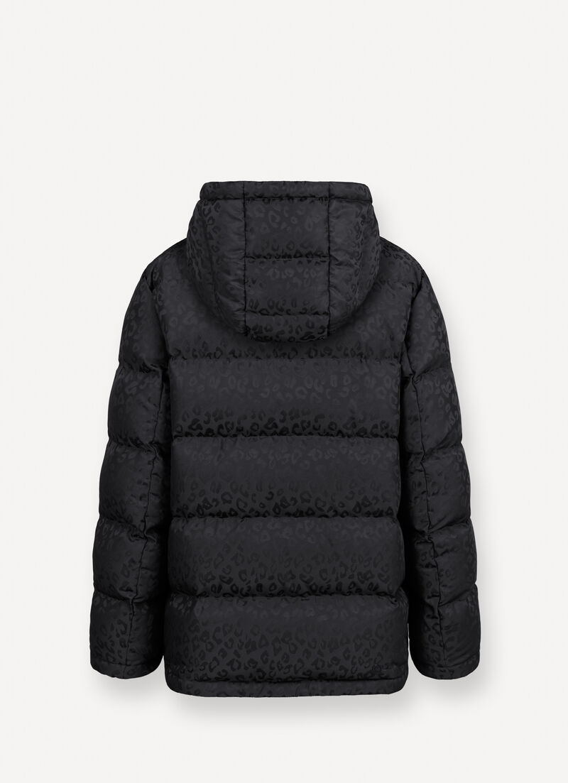 Animal-print hooded down jacket