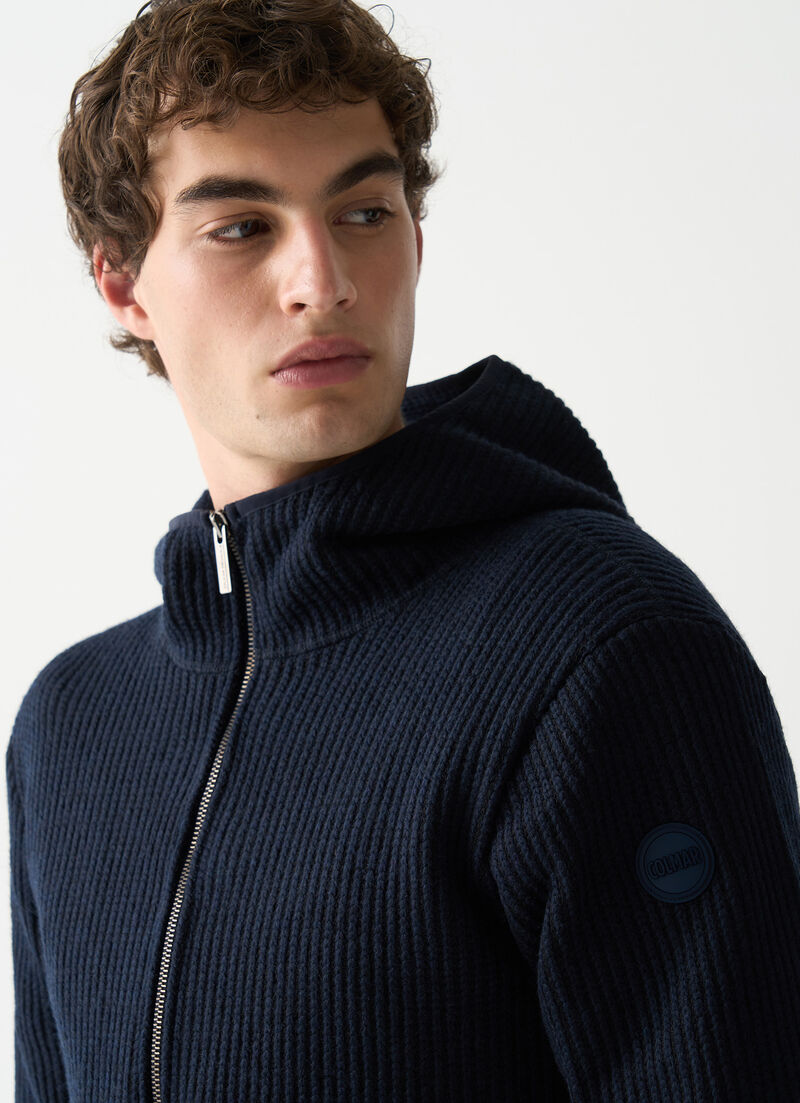 Rib-knit pullover with hood