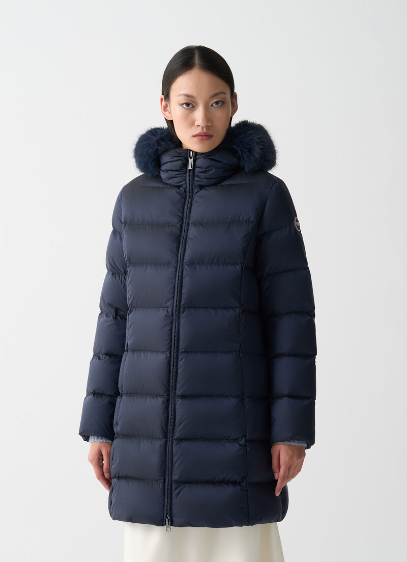 Long down jacket with faux fur