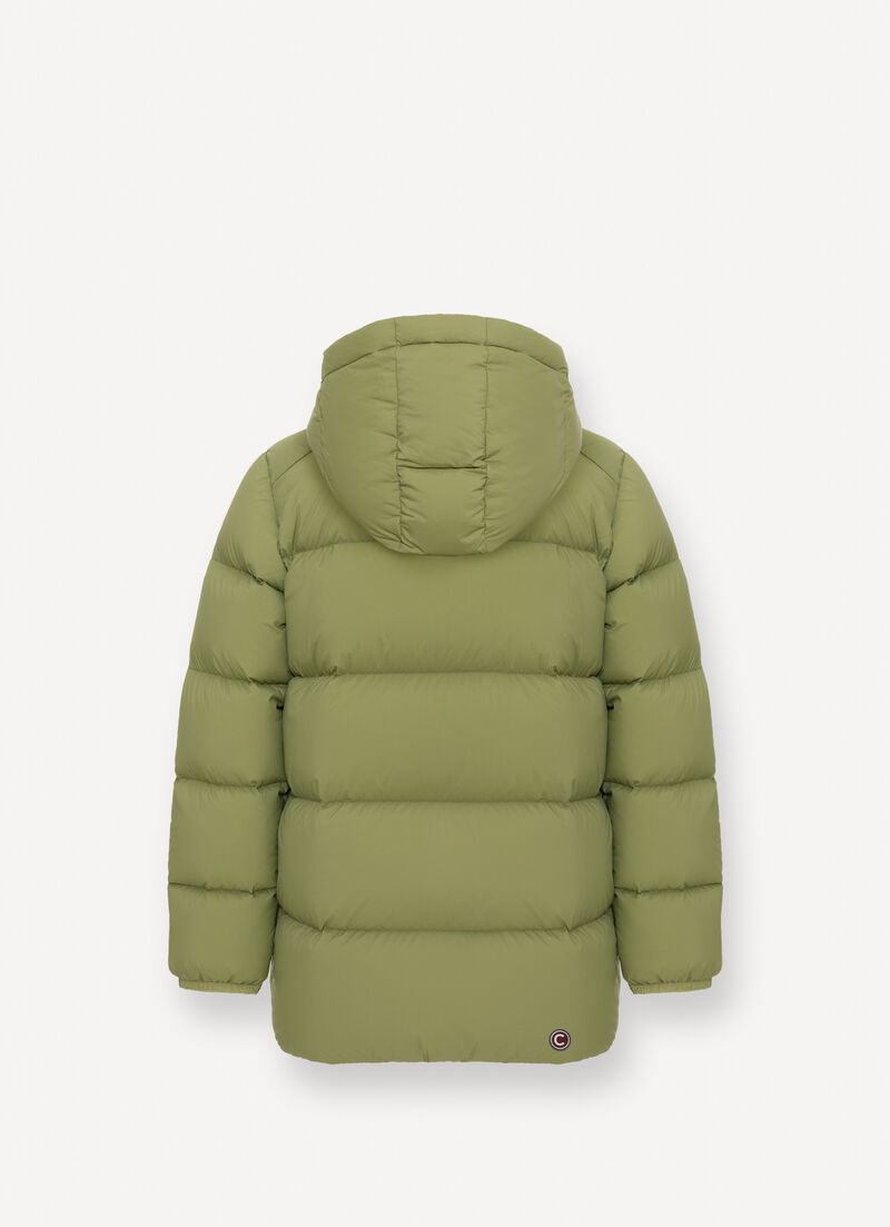 Down jacket with hood and multiple pockets