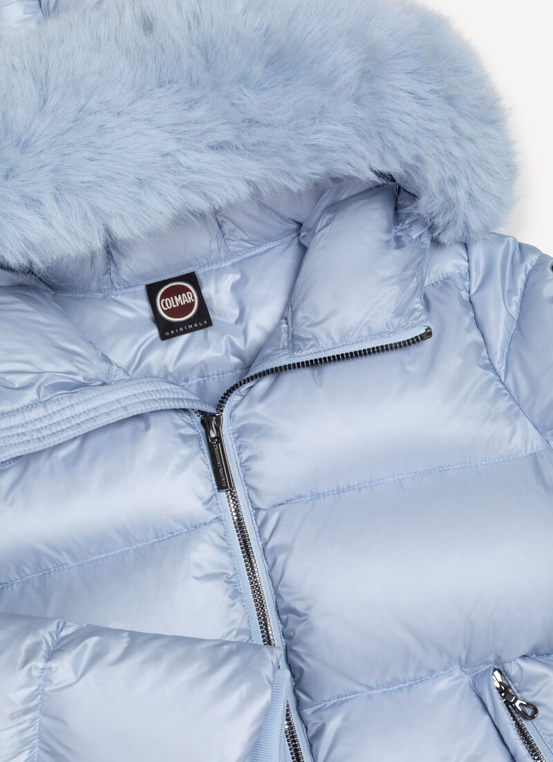 Glossy down jacket with fur