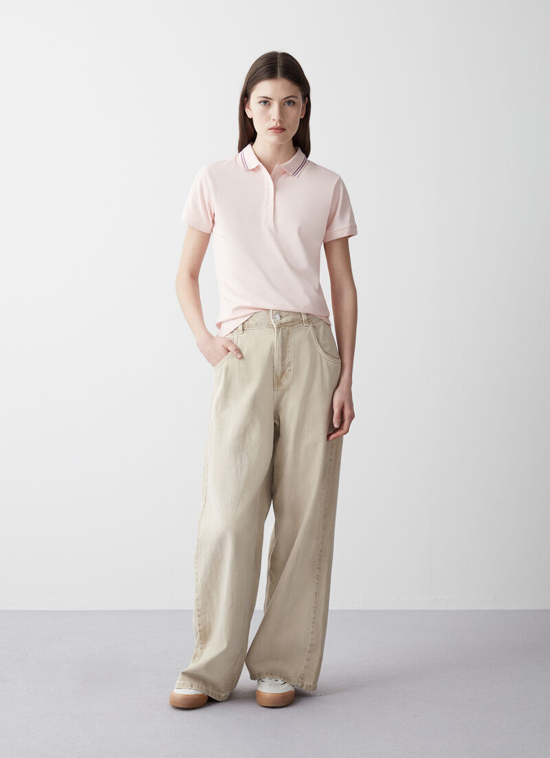 Stretch piqué fabric polo shirt with glitter logo